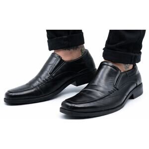 Kenneth Cole Reaction Black Leather Loafers Mens Dress Shoes 11.5 Square Toe